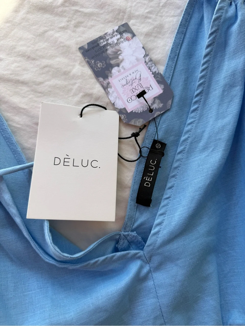 Linen summer dress Deluc. Blue smocked empire waist - Canadian sz XS S M L‎